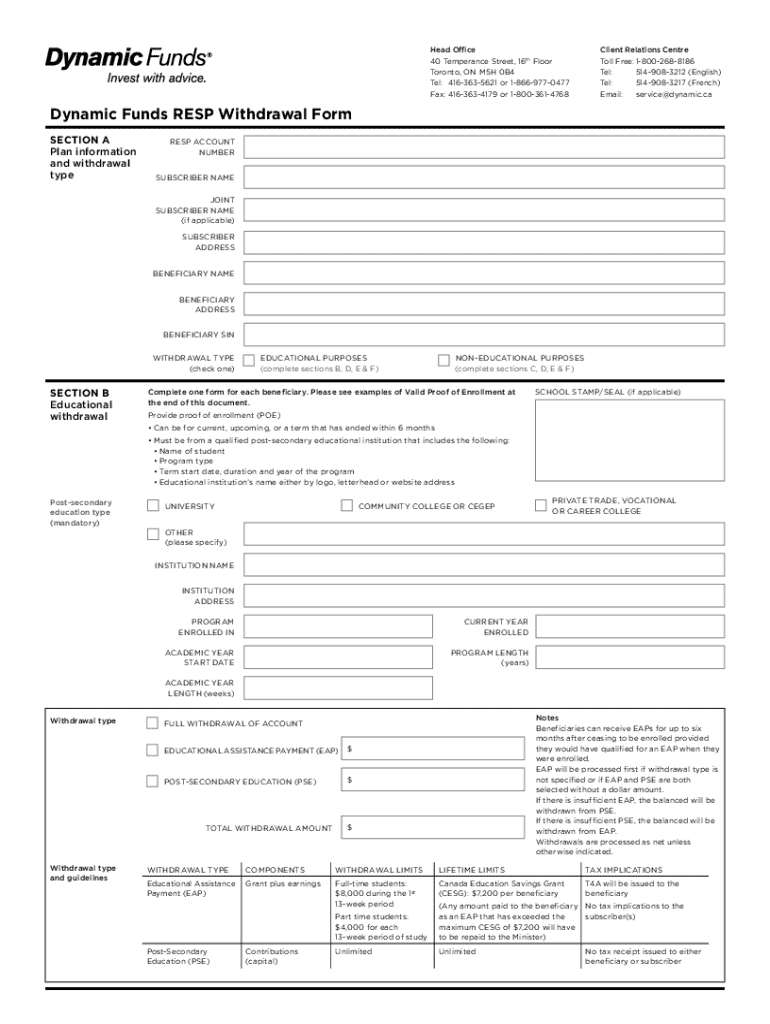 canada resp withdrawal form Preview on Page 1