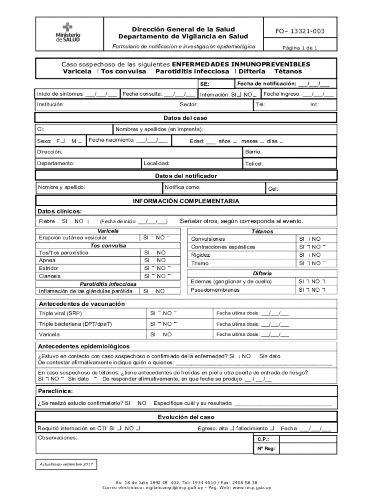 FICHA DE INVESTIGACION DE CASOS DE COQUELUCHE Preview on Page 1