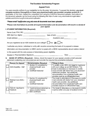 Fillable Online The Excelsior Scholarship Program Appeal Form Fax Email ...