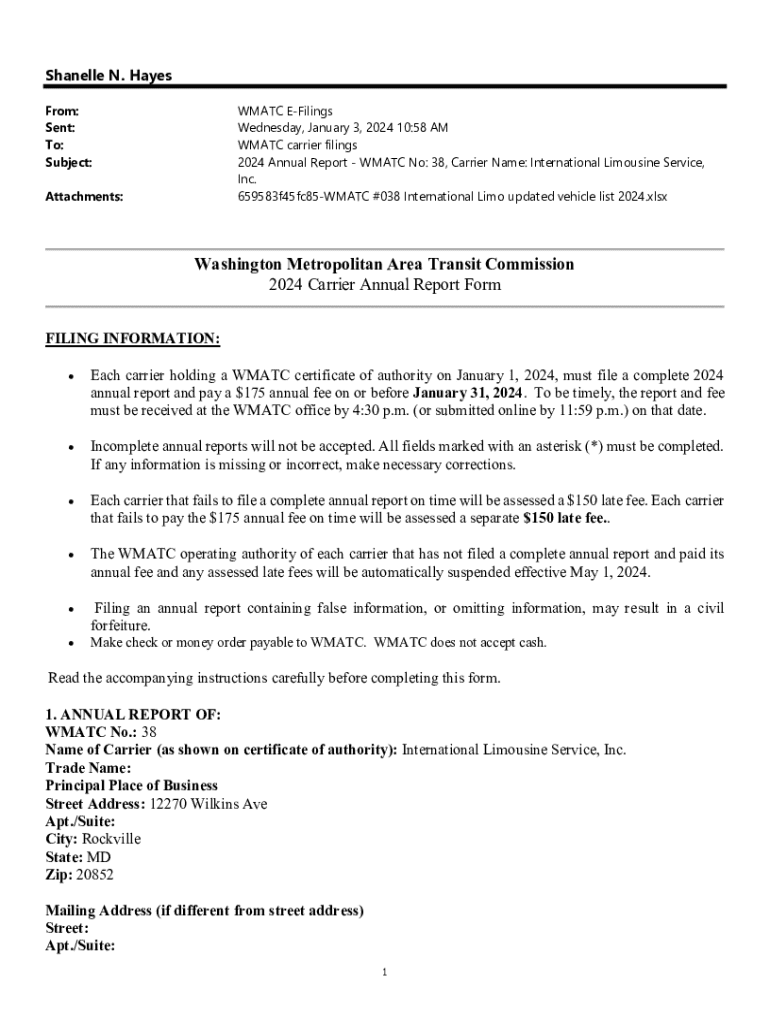 Fillable Online 2024 Annual Report WMATC No 38, Carrier Name