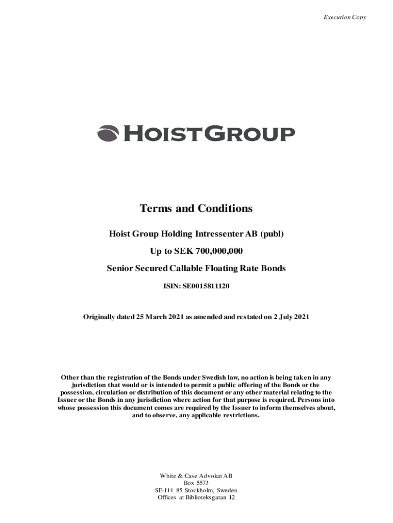 Fillable Online Hoist Finance has issued bonds for a total amount of