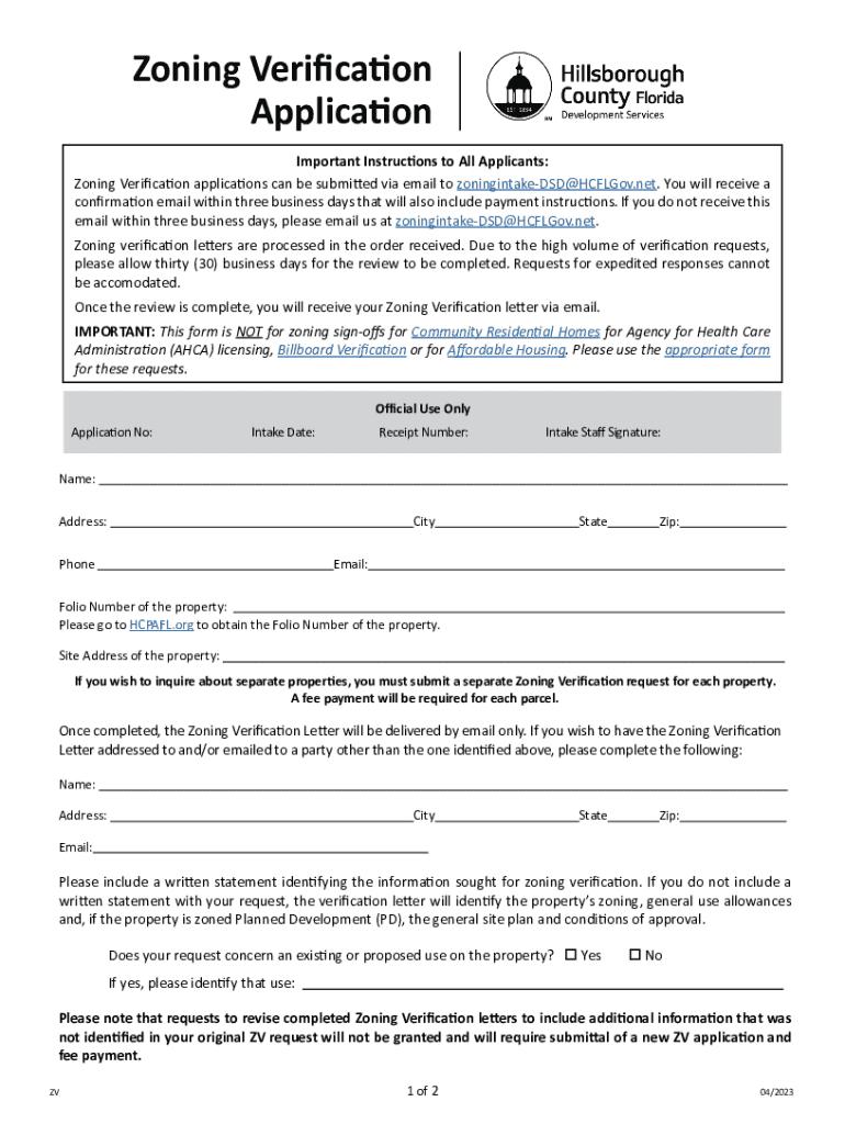 Fillable Online Zoning Verification Application. Zoning Verification