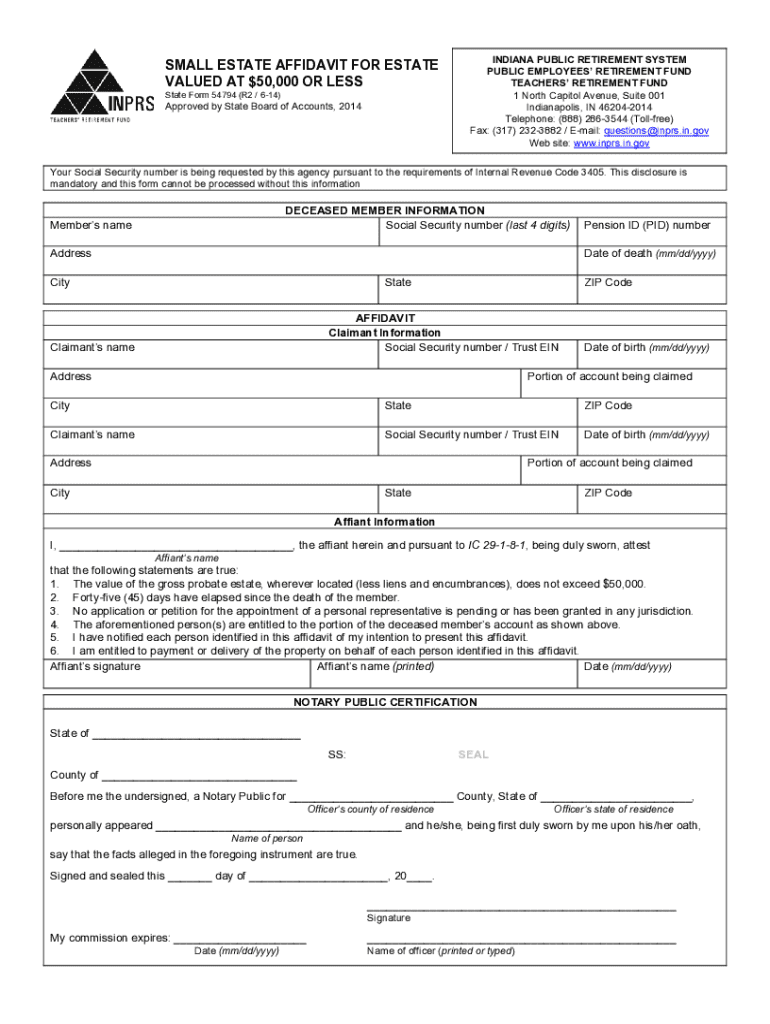 indiana small estate affidavit pdf Preview on Page 1