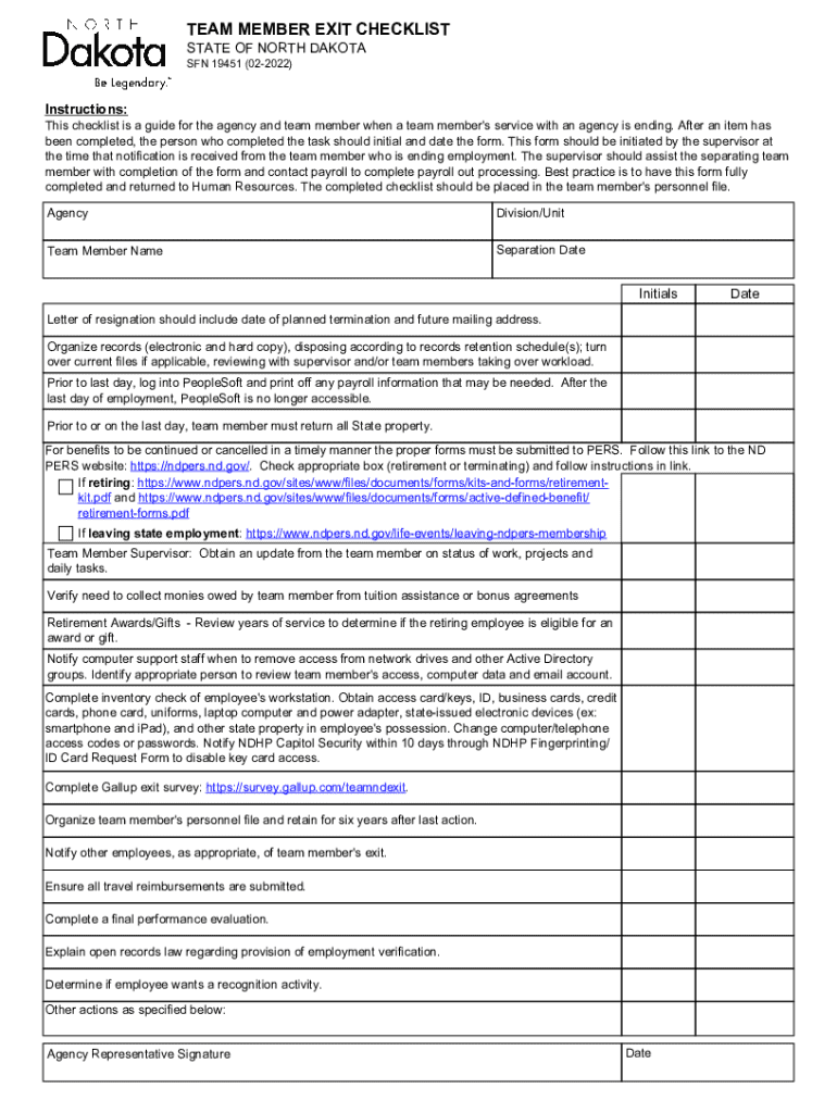 Fillable Online nd employee termination checklist north dakota Preview on Page 1