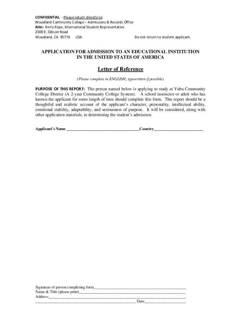 Fillable Online wcc yccd International Student Reference Form-WCC Fax ...