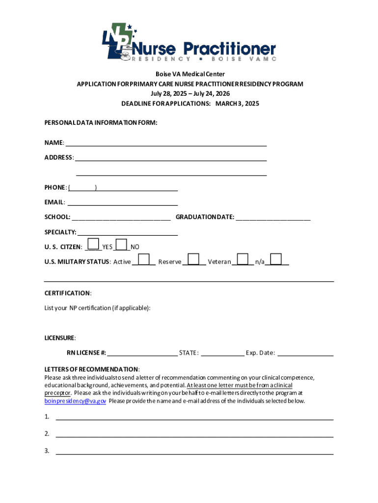 APPLICATION FOR PRIMARY CARE NURSE PRACTITIONER RESIDENCY PROGRAM Preview on Page 1