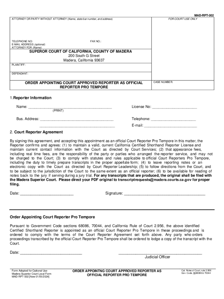 mad-rpt-002 order appointing court approved reporter as official Preview on Page 1