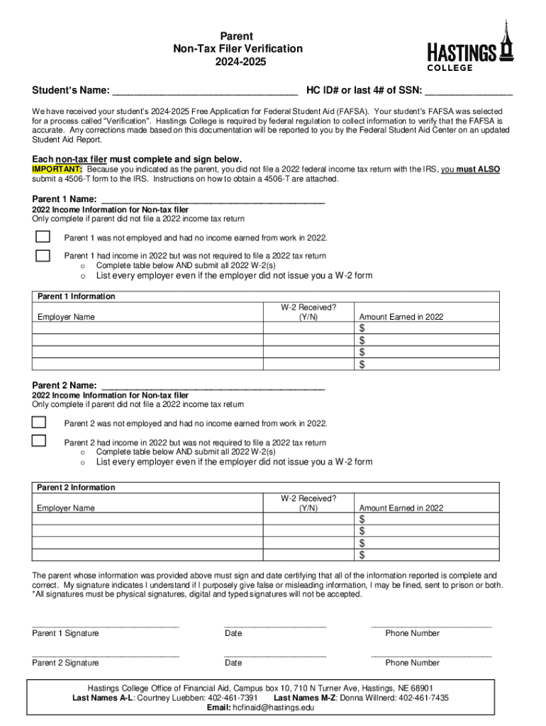 Fillable Online Dependent Student Family Verification Worksheet 2024 ...