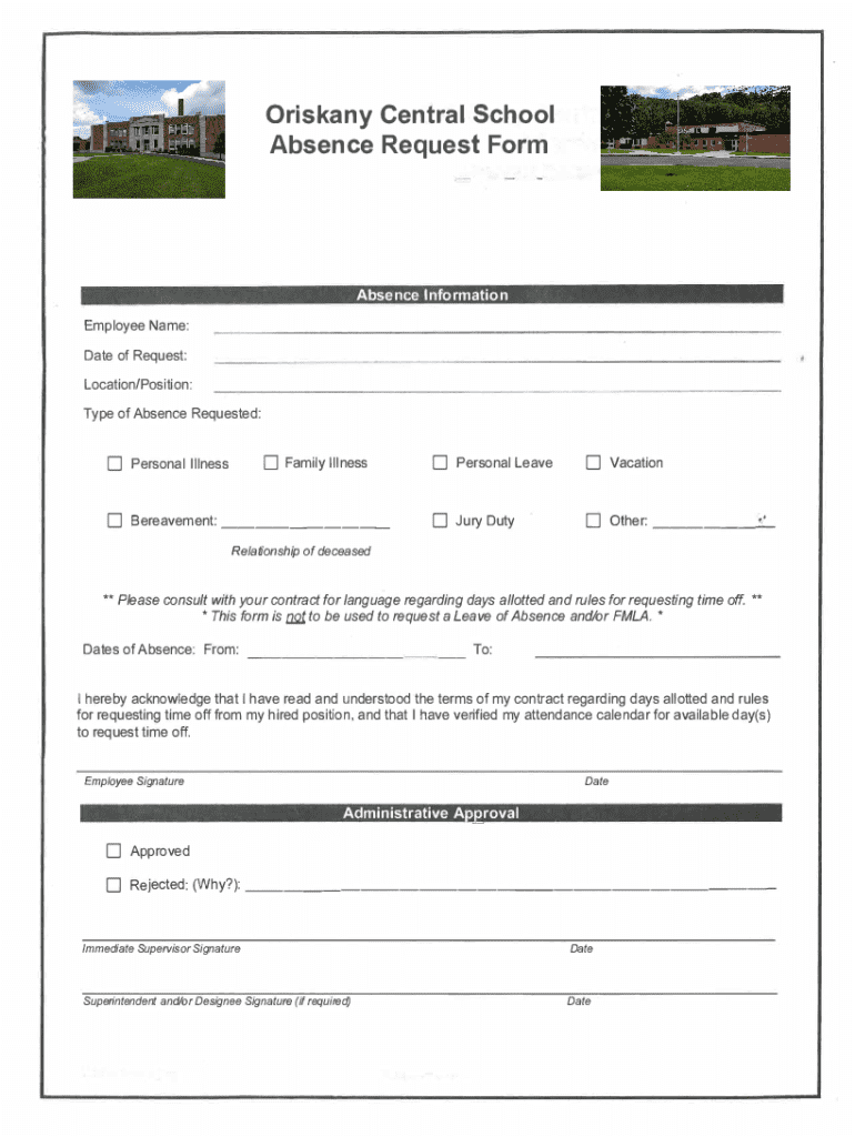 Fillable Online Oriskany Central School Absence Request Form Fax Email