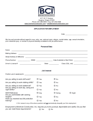 Fillable Online Employment application for BCI that can be filled ...