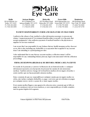 Patient responsibility form and signature on file form