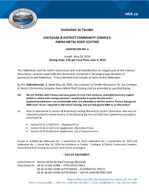 Invitation to Tender: Castlegar &amp; District Community Complex