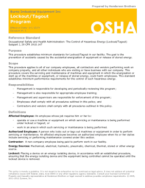 Fillable Online Lockout Tagout Fact Sheet Fax Email Print - pdfFiller