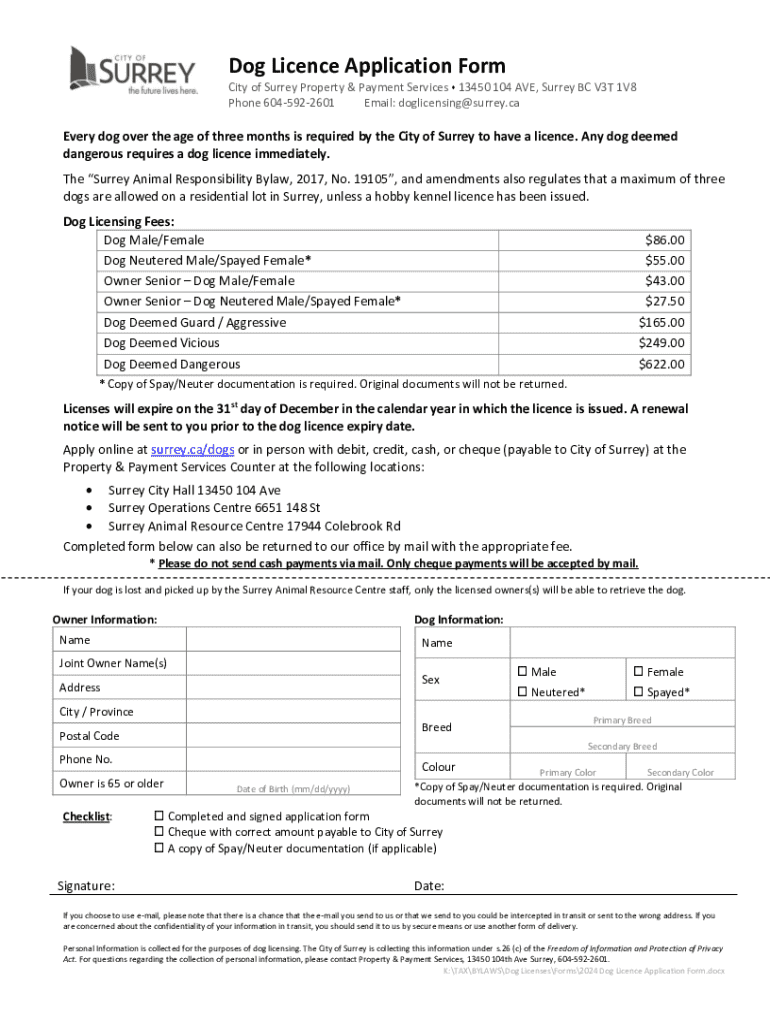 surrey application dog licence Preview on Page 1