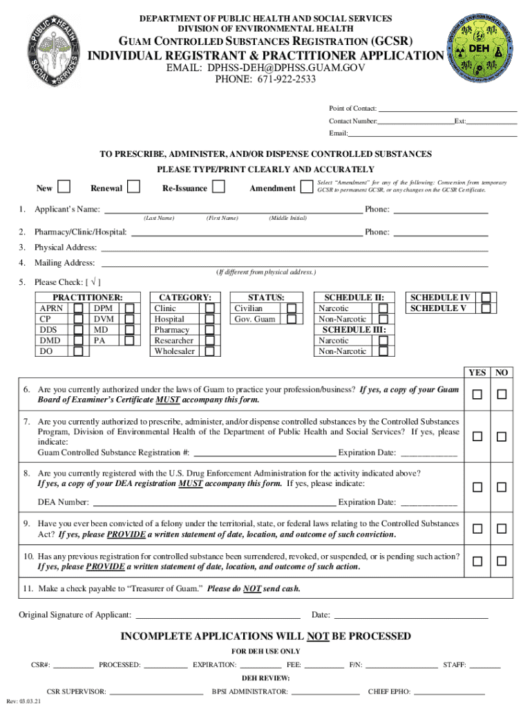 guam controlled substances registration (gcsr - DPHSS Preview on Page 1