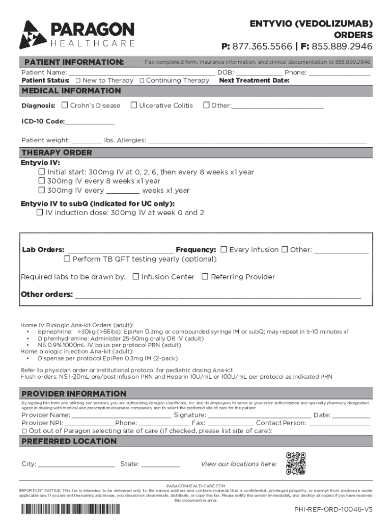 Fillable Online MEDICARE FORM - Entyvio (vedolizumab) Injectable ...