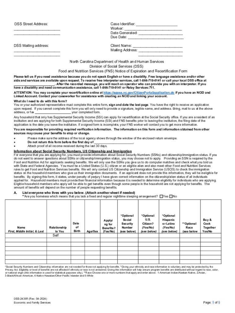 DSS Mailing address: North Carolina Department of Health Preview on Page 1