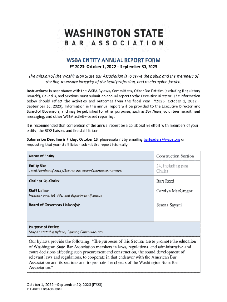 Fillable online wsba entity annual report form fax email print pdffiller