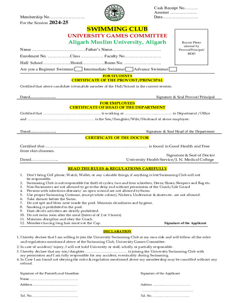 amu swimming pool form Preview on Page 1