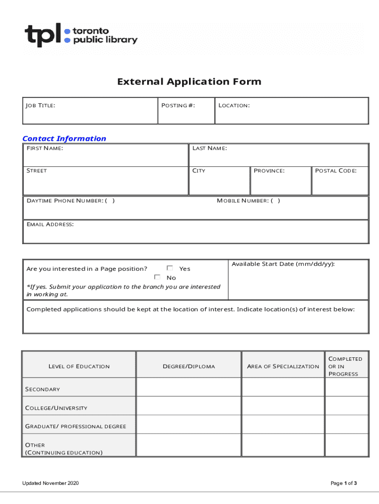 Volunteer Application Form (PDF Version) - Toronto Public Preview on Page 1