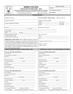 Application for Enrolment - 2025 - Mana College