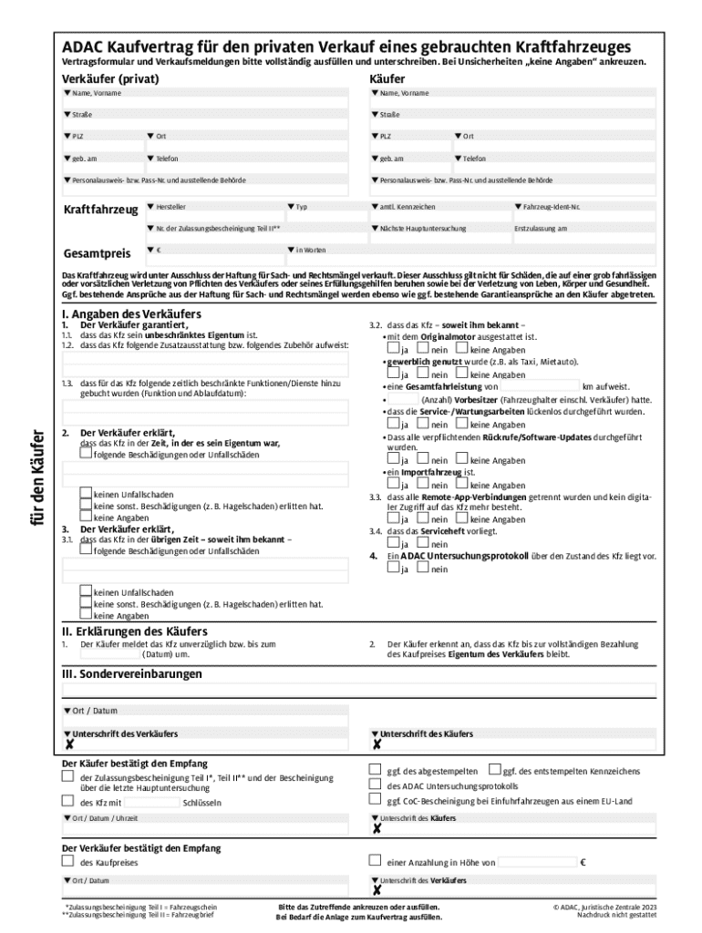 ADAC Kaufvertrag f r den privaten Verkauf eines Preview on Page 1