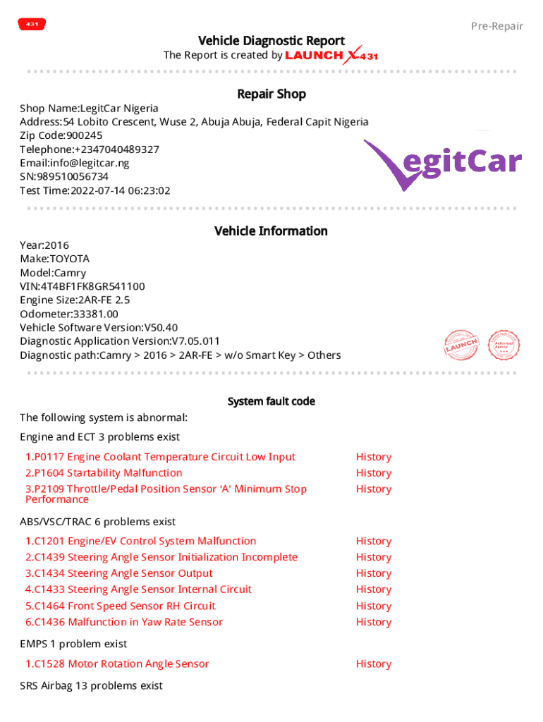 Fillable Online Sample Vehicle Report Fax Email Print - pdfFiller