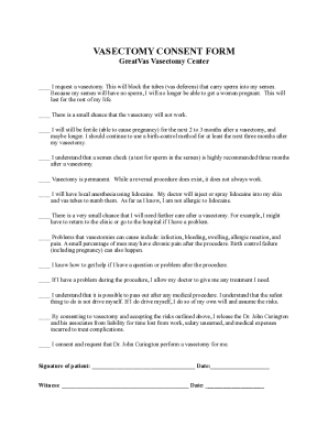 Vasectomy Consent Form for GreatVas