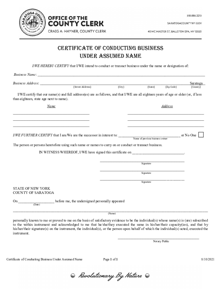 CERTIFICATE OF CONDUCTING BUSINESS UNDER Preview on Page 1