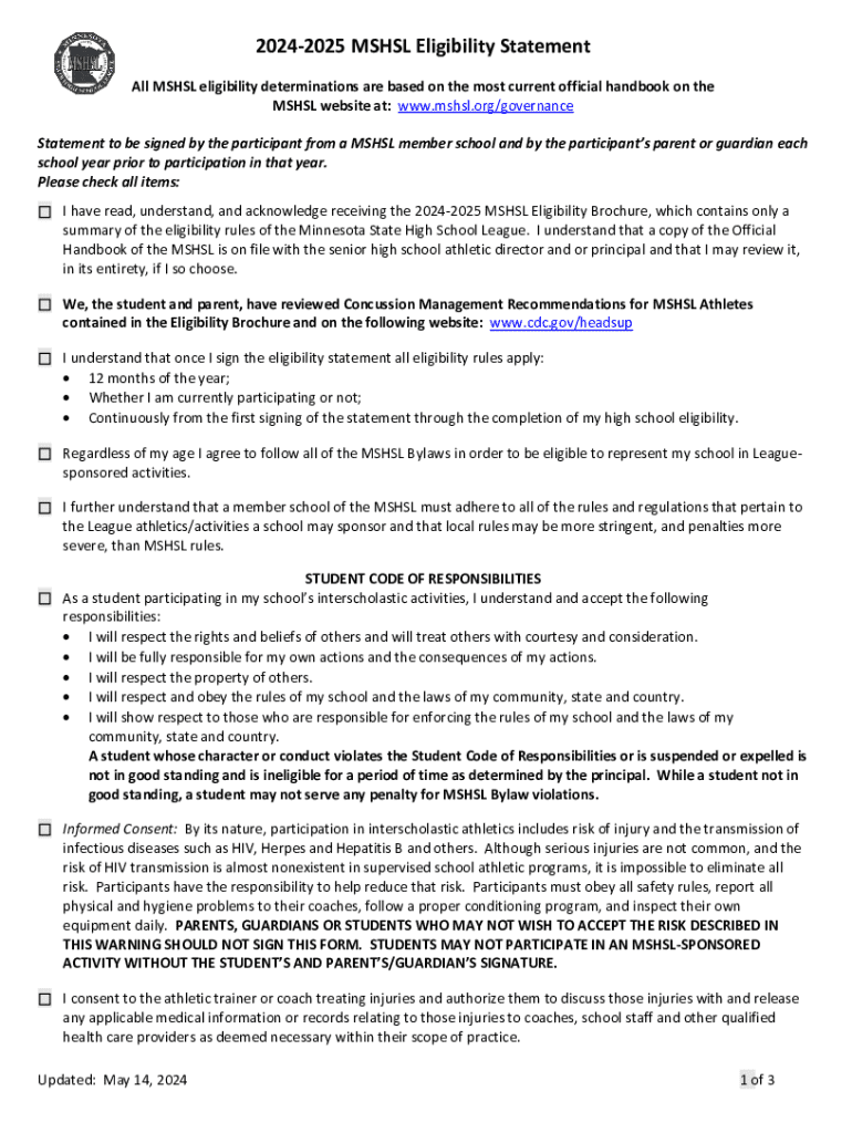 Fillable Online All MSHSL eligibility determinations are based on Fillable Online All MSHSL eligibility determinations are based on