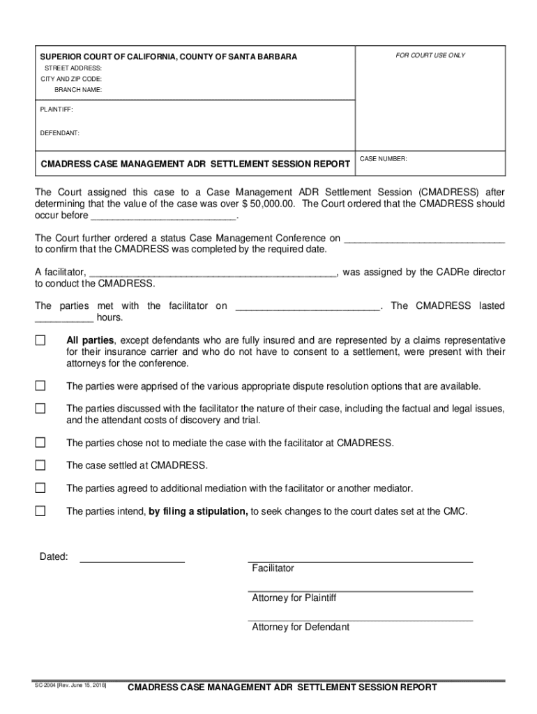 SC-2004 CMADRESS Early Settlement Session Report 06 15 18 doc Preview on Page 1