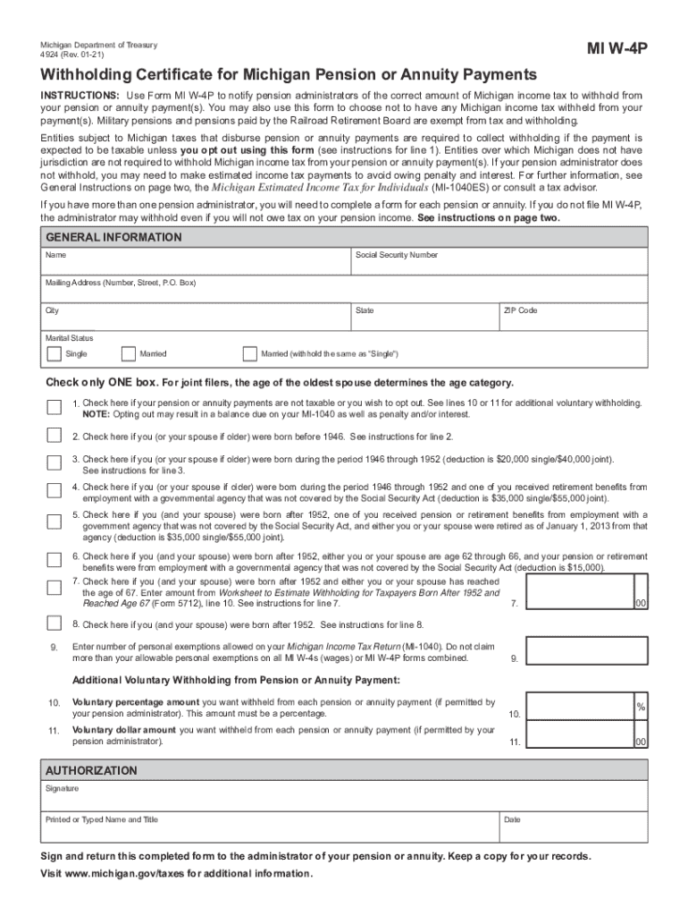 Fillable Online 2022-2024 Form MI W-4P Fill Online, Printable, Fillable ...