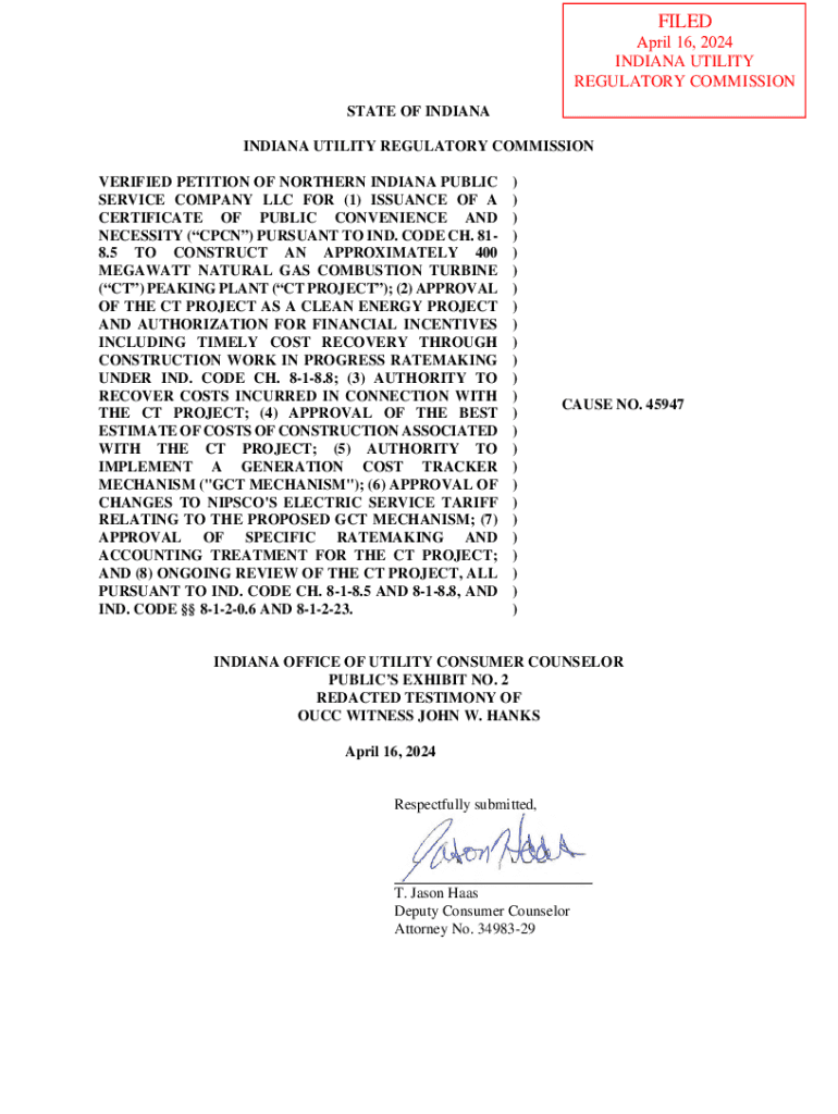 Fillable Online 45947 - Docketed Case DetailsIURC Online Services ...