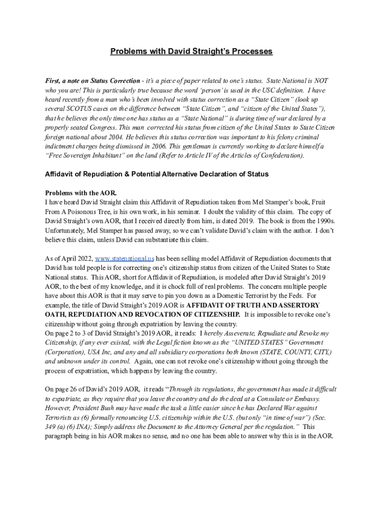 Fillable Online Problems with David Straight's Affidavit of Repudiation ...