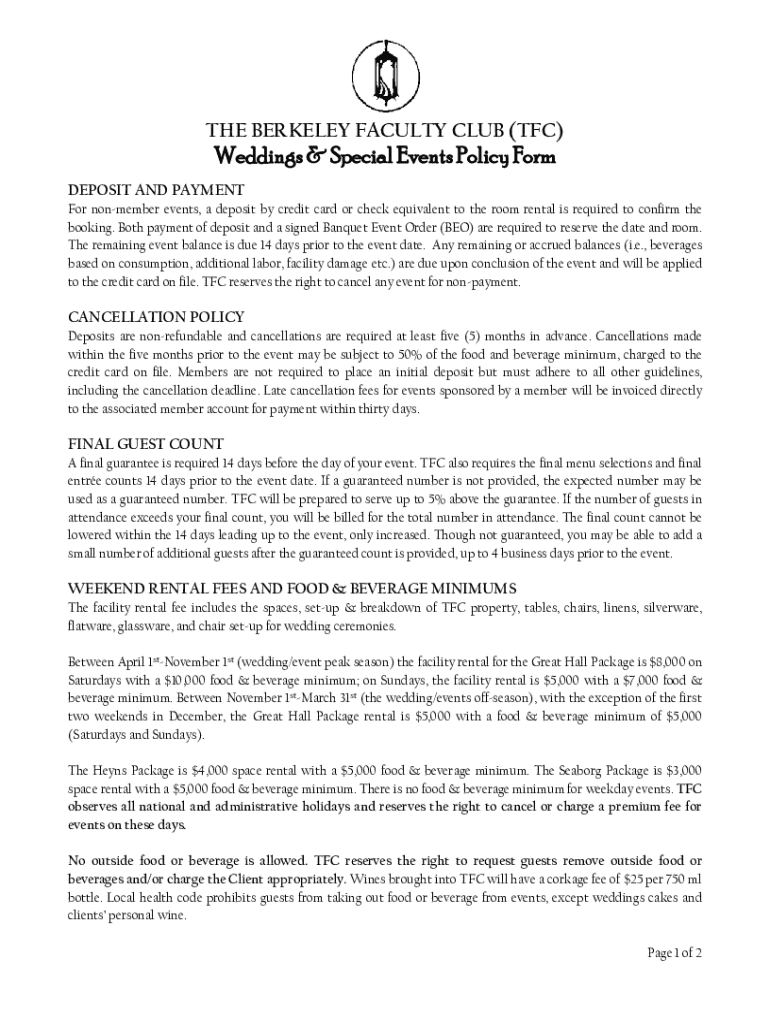 Fillable Online Weddings Special Events Policy Form Fax Email Print fillable-online-weddings-special-events-policy-form-fax-email-print