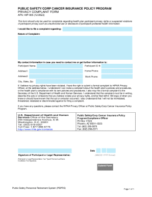 public safety/corp cancer insurance policy program request ...