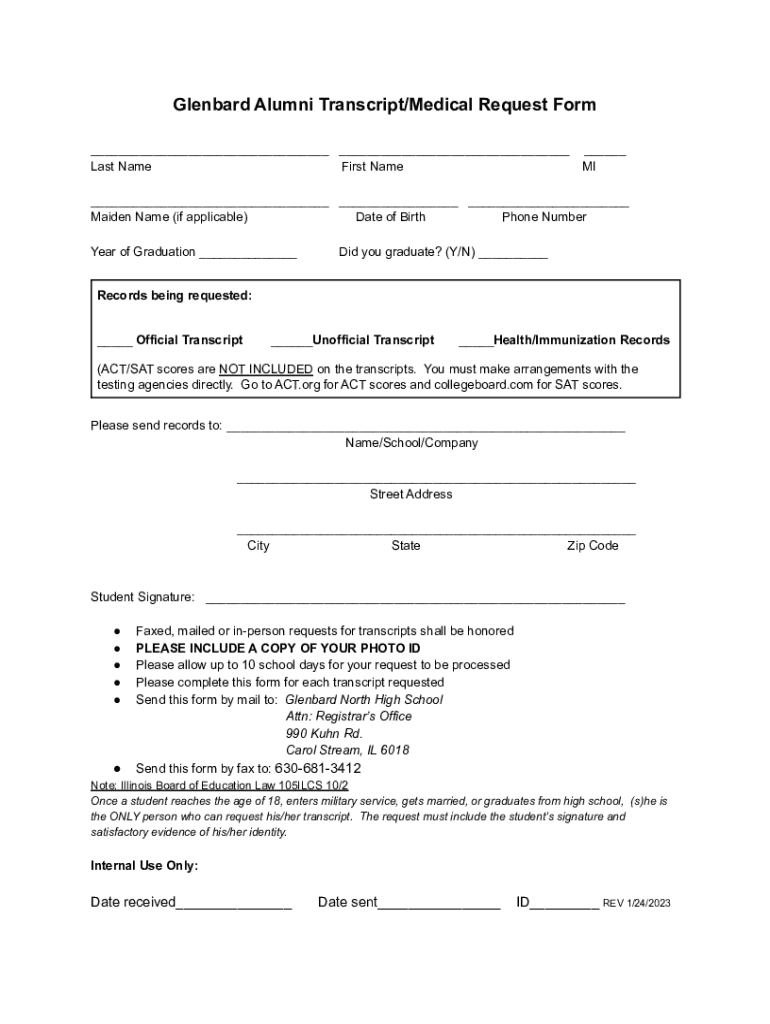 Fillable Online Glenbard Alumni Transcript/Medical Request Form (9/9/22 ...