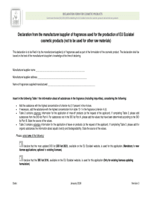 DECLARATION FORM FOR COSMETIC PRODUCTS