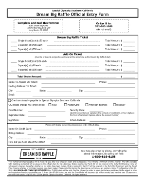 Fillable Online Dream Big Raffle Official Entry Form Fax Email Print ...