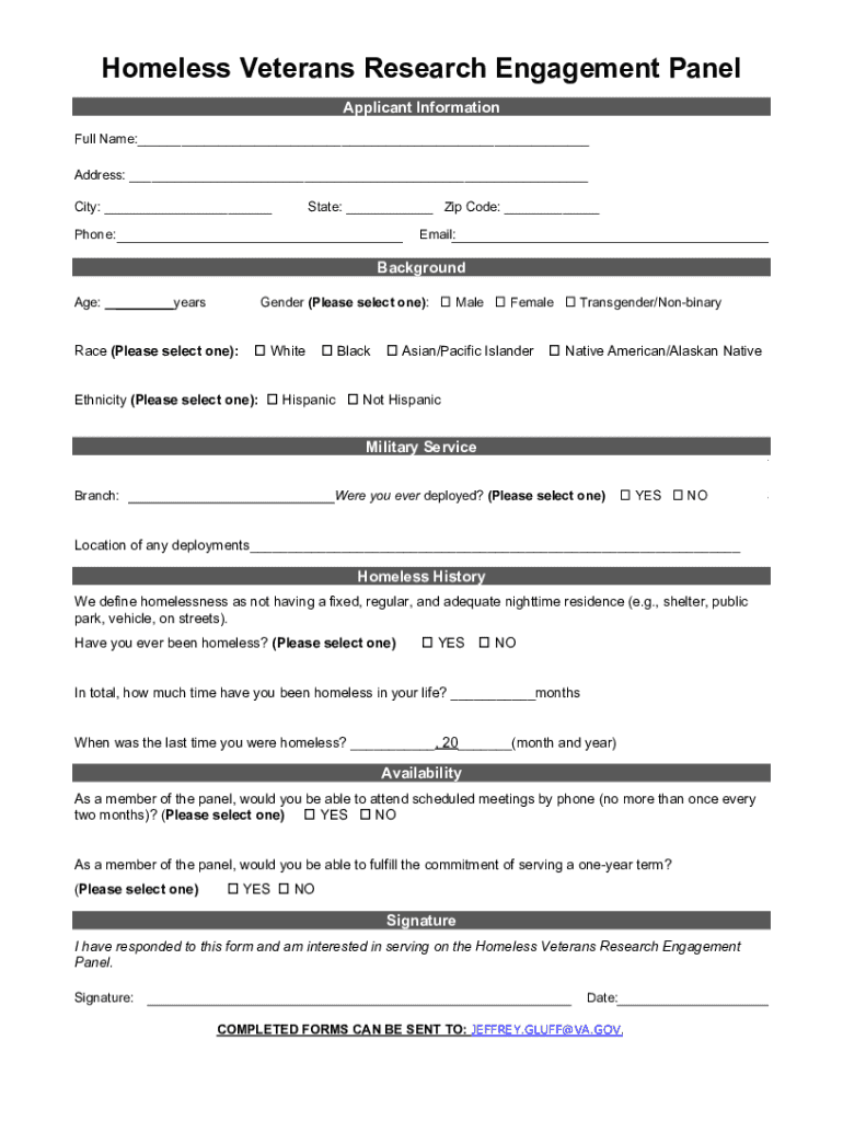 Homeless Veterans Research Engagement Panel Preview on Page 1