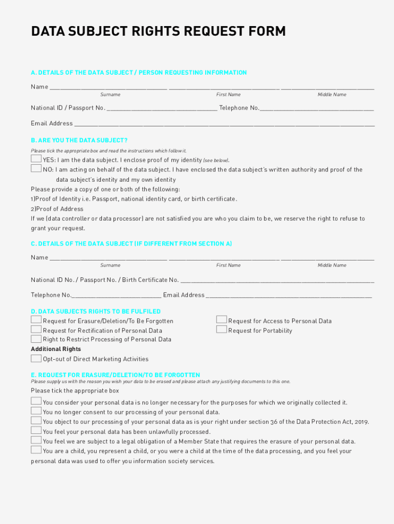 Fillable Online DETAILS OF THE DATA SUBJECT / PERSON REQUESTING ...