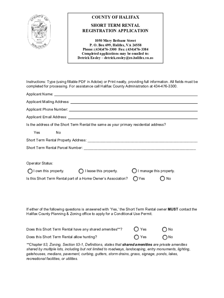 Short Term Rental Regulations and Registration Application Preview on Page 1