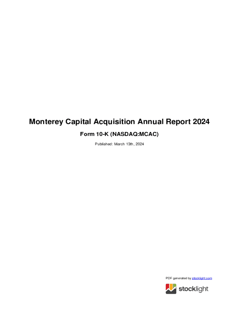 Monterey Capital Acquisition Corporation Tick Symbol Fillable Online Monterey Capital Acquisition Corporation Unit (MCACU