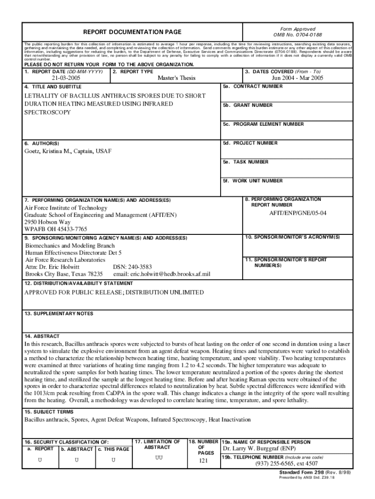 Lethality of Bacillus anthracis Spores Due to Short Duration Preview on Page 1