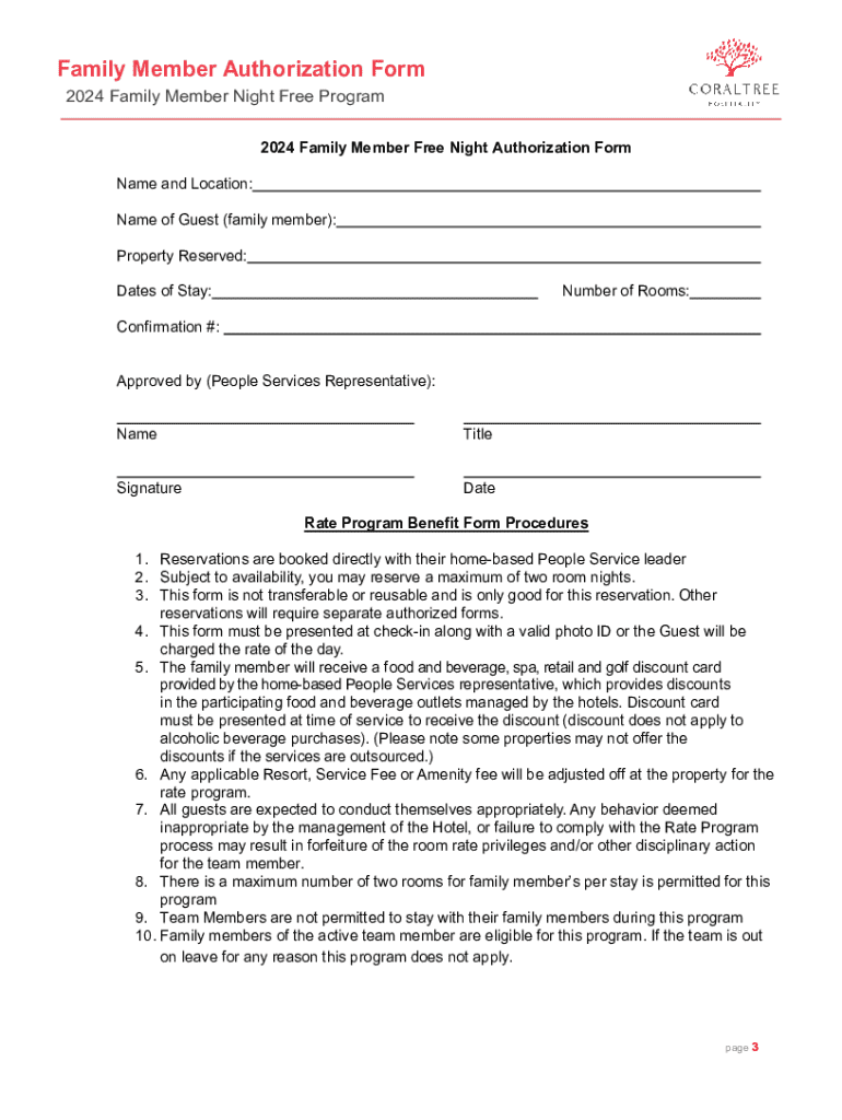 2024 Family Member Night Free Program Family Member Authorization Form 