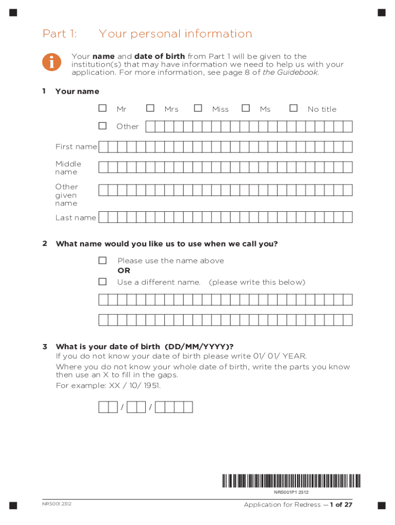 Application for RedressUse this form to apply for Preview on Page 1
