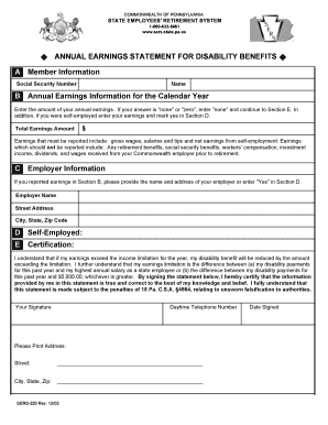 Pennsylvania Disability Benefits Annual Earnings Statement