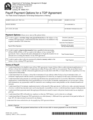Payoff Payment Options for a TDP Agreement