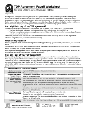 Michigan TDP Agreement Payoff Worksheet