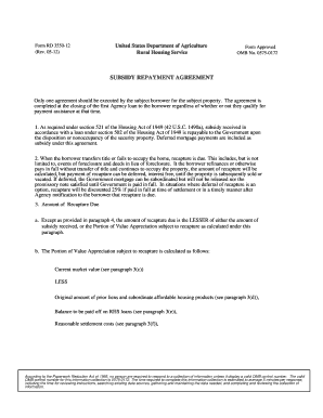 USDA Subsidy Repayment Agreement